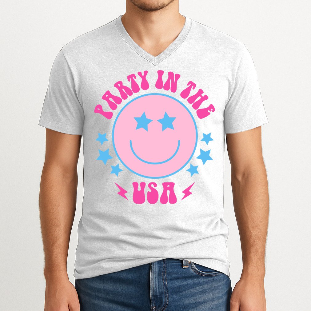 Party In The USA Retro Star Smile V-Neck T-Shirt