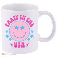 Party In The USA Retro Star Smile 11oz C Handle Ceramic Mug