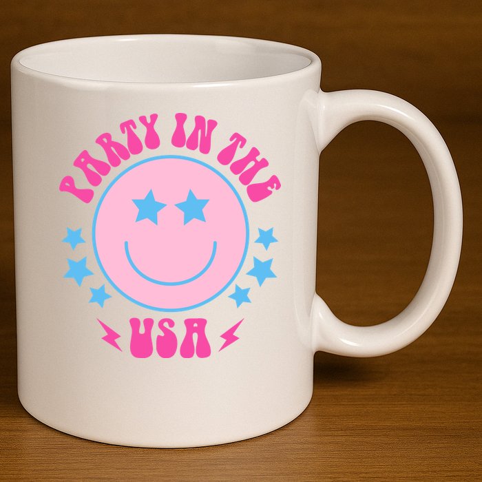 Party In The USA Retro Star Smile 11oz C Handle Ceramic Mug