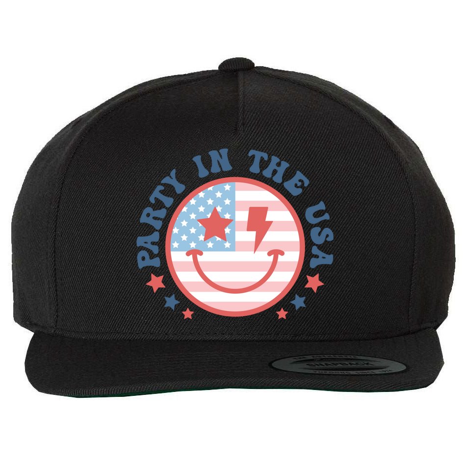 Party In The Usa 4th Of July Preppy Smile Aesthetic Gift Wool Snapback Cap