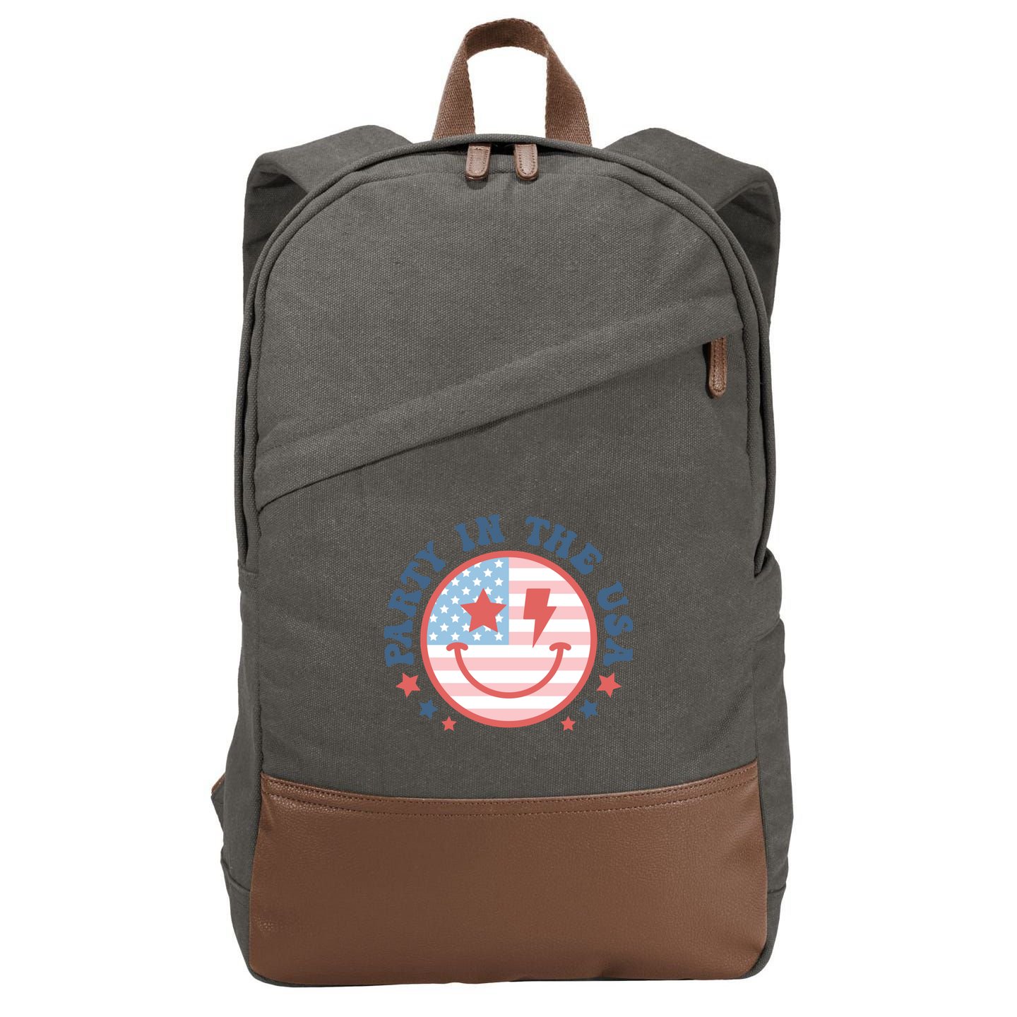 Party In The Usa 4th Of July Preppy Smile Aesthetic Gift Cotton Canvas Backpack
