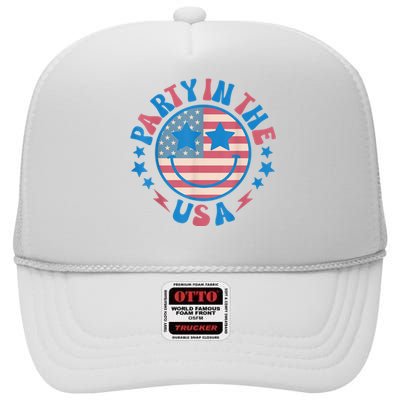 Party In The Usa 4th Of July Preppy Smile High Crown Mesh Back Trucker Hat