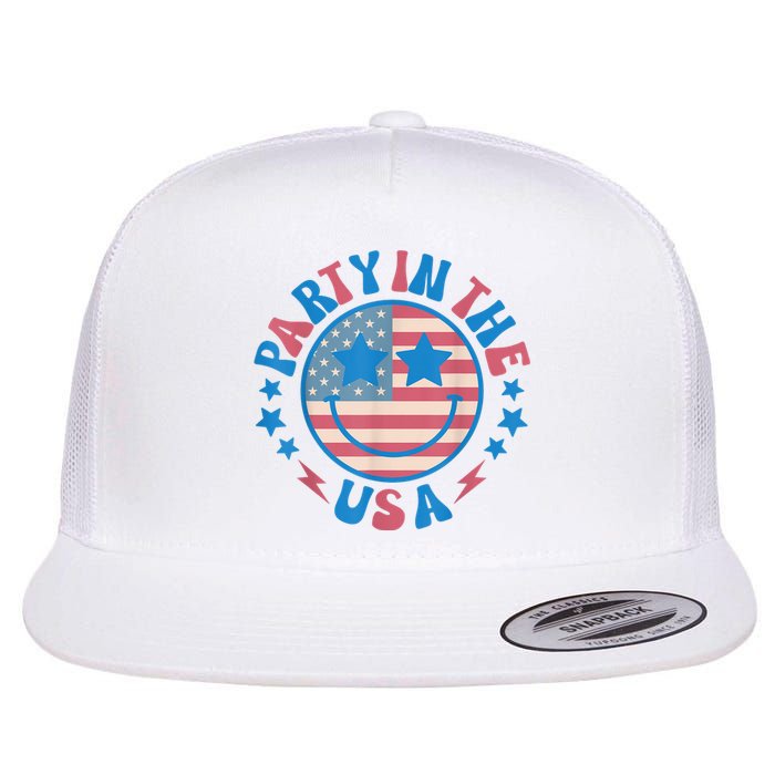 Party In The Usa 4th Of July Preppy Smile Flat Bill Trucker Hat