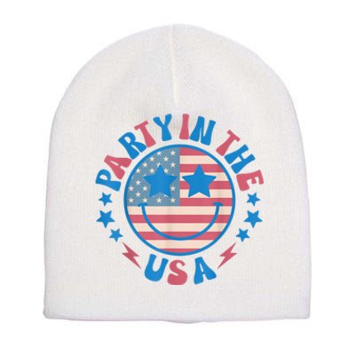 Party In The Usa 4th Of July Preppy Smile Short Acrylic Beanie