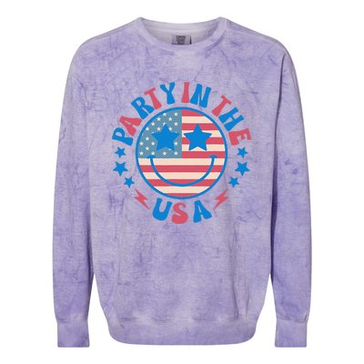 Party In The Usa 4th Of July Preppy Smile Colorblast Crewneck Sweatshirt