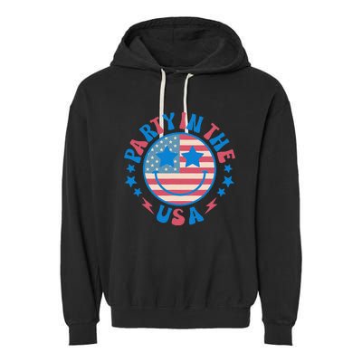 Party In The Usa 4th Of July Preppy Smile Garment-Dyed Fleece Hoodie