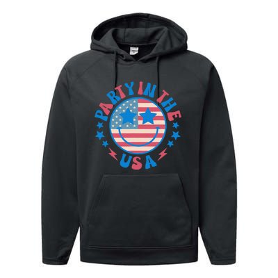 Party In The Usa 4th Of July Preppy Smile Performance Fleece Hoodie