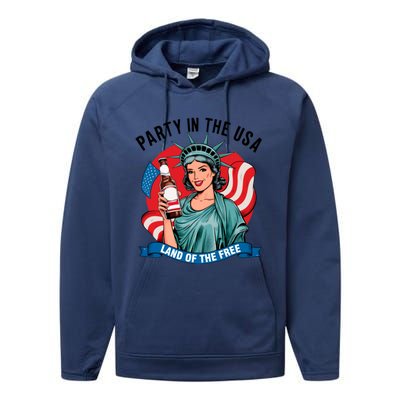 Party In The Usa Land Of The Free 4th Of July Performance Fleece Hoodie