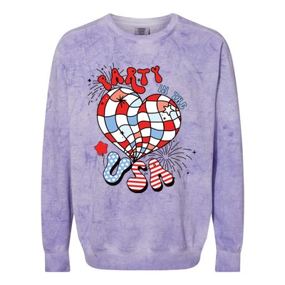 Party In The Usa 4th Of July America Independence Girl Women Colorblast Crewneck Sweatshirt