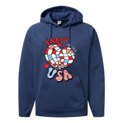 Party In The Usa 4th Of July America Independence Girl Women Performance Fleece Hoodie