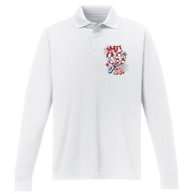 Party In The Usa 4th Of July America Independence Girl Women Performance Long Sleeve Polo