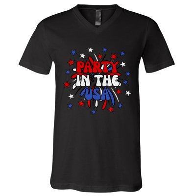 Party In The Usa Festive 4th Of July Celebration V-Neck T-Shirt