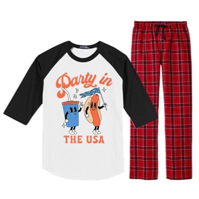 Party In The Usa Hot Dog Love USA Funny 4th Of July Raglan Sleeve Pajama Set