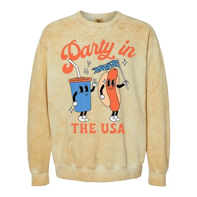 Party In The Usa Hot Dog Love USA Funny 4th Of July Colorblast Crewneck Sweatshirt