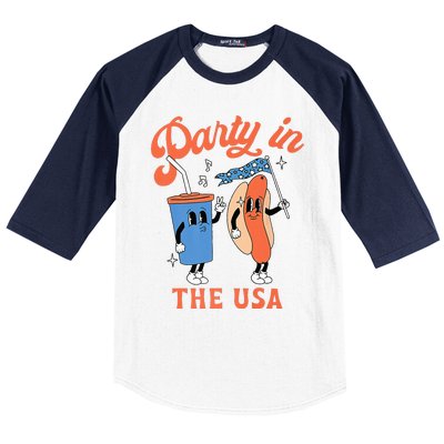 Party In The Usa Hot Dog Love USA Funny 4th Of July Baseball Sleeve Shirt