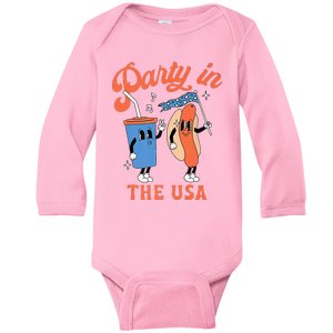 Party In The Usa Hot Dog Love USA Funny 4th Of July Baby Long Sleeve Bodysuit