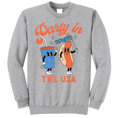 Party In The Usa Hot Dog Love USA Funny 4th Of July Tall Sweatshirt