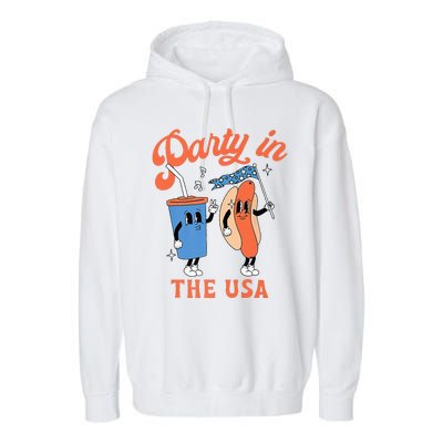 Party In The Usa Hot Dog Love USA Funny 4th Of July Garment-Dyed Fleece Hoodie