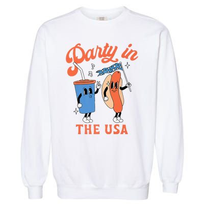 Party In The Usa Hot Dog Love USA Funny 4th Of July Garment-Dyed Sweatshirt