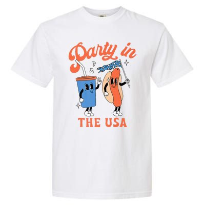 Party In The Usa Hot Dog Love USA Funny 4th Of July Garment-Dyed Heavyweight T-Shirt