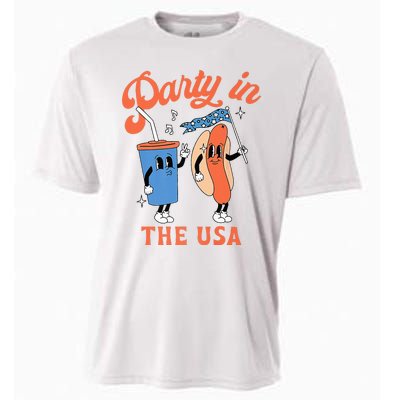 Party In The Usa Hot Dog Love USA Funny 4th Of July Cooling Performance Crew T-Shirt