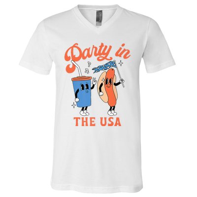 Party In The Usa Hot Dog Love USA Funny 4th Of July V-Neck T-Shirt