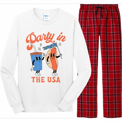 Party In The Usa Hot Dog Love USA Funny 4th Of July Long Sleeve Pajama Set