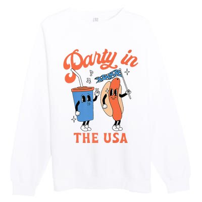 Party In The Usa Hot Dog Love USA Funny 4th Of July Premium Crewneck Sweatshirt