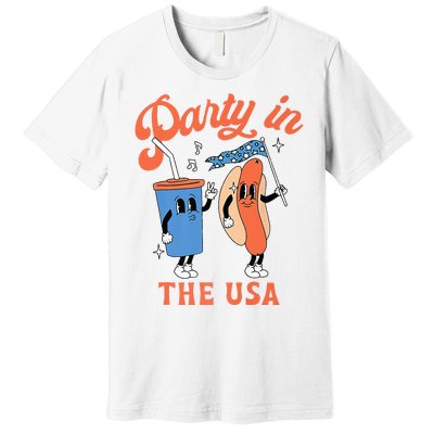 Party In The Usa Hot Dog Love USA Funny 4th Of July Premium T-Shirt