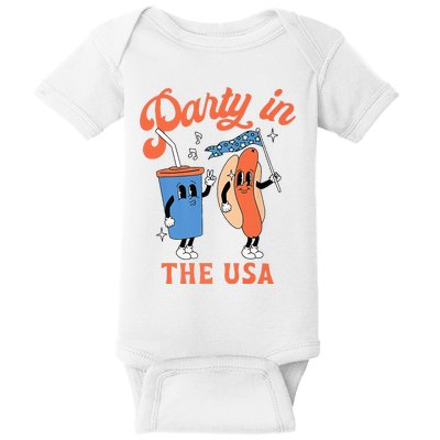 Party In The Usa Hot Dog Love USA Funny 4th Of July Baby Bodysuit