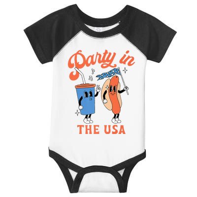 Party In The Usa Hot Dog Love USA Funny 4th Of July Infant Baby Jersey Bodysuit