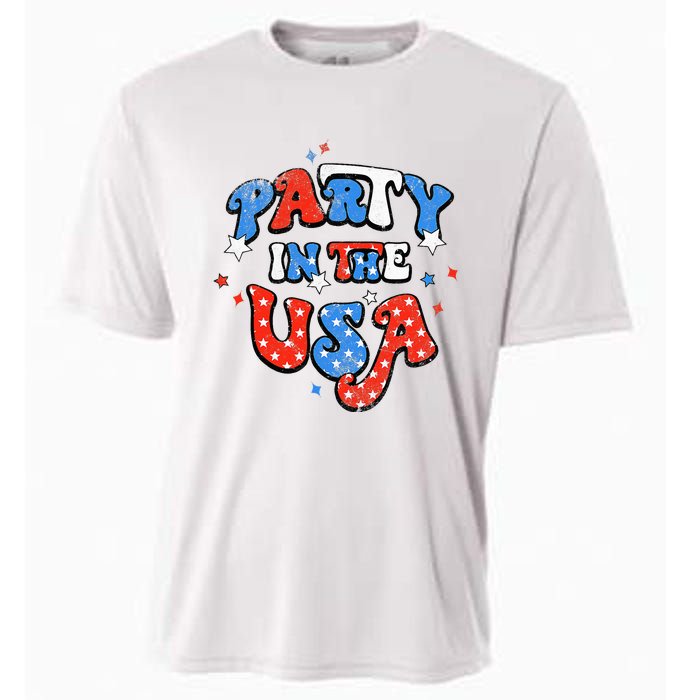 Party In The USA American Flag 4th Of July Cooling Performance Crew T-Shirt