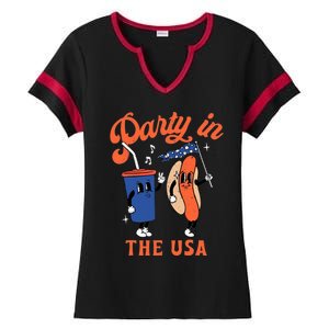 Party In The USA Shirt Hot Dog Lover Usa Funny 4th Of July Ladies Halftime Notch Neck Tee