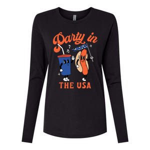 Party In The USA Shirt Hot Dog Lover Usa Funny 4th Of July Womens Cotton Relaxed Long Sleeve T-Shirt