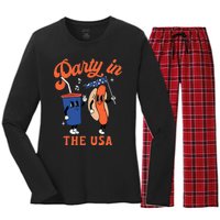 Party In The USA Shirt Hot Dog Lover Usa Funny 4th Of July Women's Long Sleeve Flannel Pajama Set 