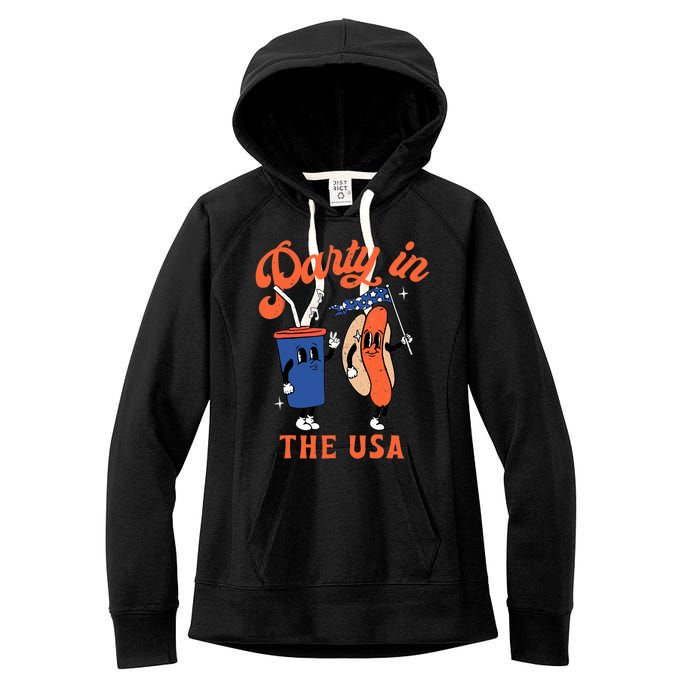 Party In The USA Shirt Hot Dog Lover Usa Funny 4th Of July Women's Fleece Hoodie