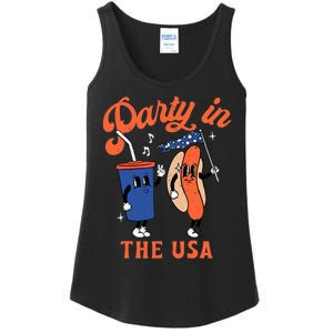 Party In The USA Shirt Hot Dog Lover Usa Funny 4th Of July Ladies Essential Tank