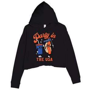 Party In The USA Shirt Hot Dog Lover Usa Funny 4th Of July Crop Fleece Hoodie