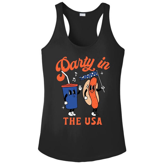 Party In The USA Shirt Hot Dog Lover Usa Funny 4th Of July Ladies PosiCharge Competitor Racerback Tank