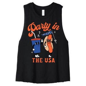 Party In The USA Shirt Hot Dog Lover Usa Funny 4th Of July Women's Racerback Cropped Tank