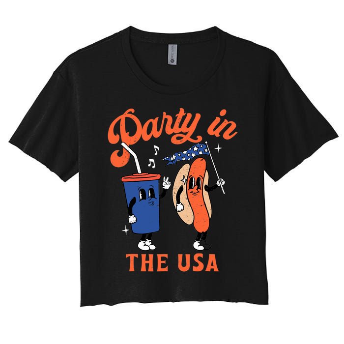 Party In The USA Shirt Hot Dog Lover Usa Funny 4th Of July Women's Crop Top Tee