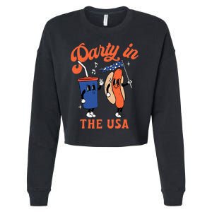 Party In The USA Shirt Hot Dog Lover Usa Funny 4th Of July Cropped Pullover Crew