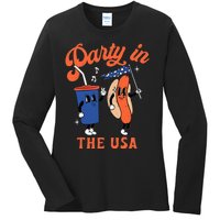 Party In The USA Shirt Hot Dog Lover Usa Funny 4th Of July Ladies Long Sleeve Shirt