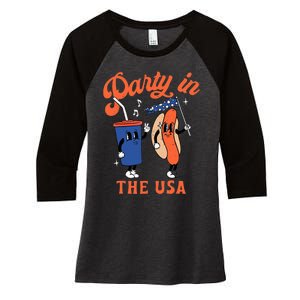 Party In The USA Shirt Hot Dog Lover Usa Funny 4th Of July Women's Tri-Blend 3/4-Sleeve Raglan Shirt