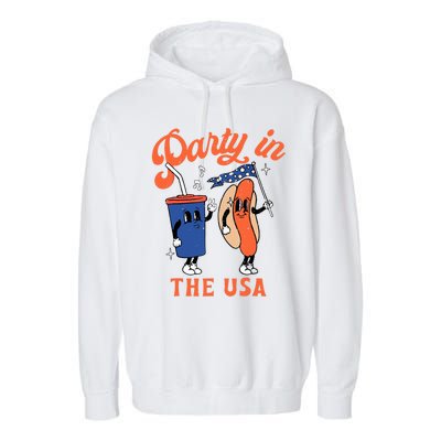 Party In The USA Shirt Hot Dog Lover Usa Funny 4th Of July Garment-Dyed Fleece Hoodie