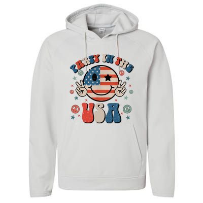 Party In The Usa 4th Of July Preppy Smile Performance Fleece Hoodie