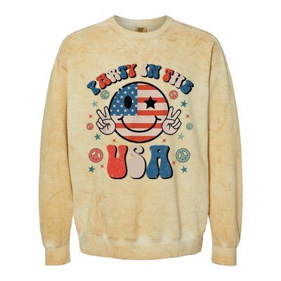 Party In The Usa 4th Of July Preppy Smile Colorblast Crewneck Sweatshirt