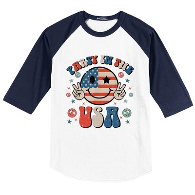 Party In The Usa 4th Of July Preppy Smile Baseball Sleeve Shirt