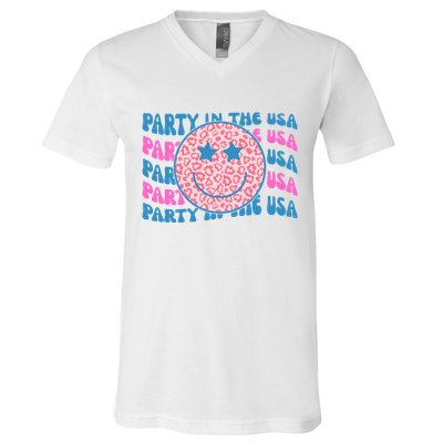 Party In The Usa Retro Smile Groovy V-Neck T-Shirt