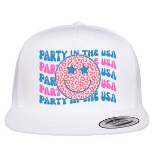 Party In The Usa Retro Smile Groovy Flat Bill Trucker Hat